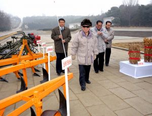 Kim Jong-il conducting a product inspection at Oguk Cooperative Farm with Pak Nam-gi and Jang Song-thaek at the right (Photo: KCNA)