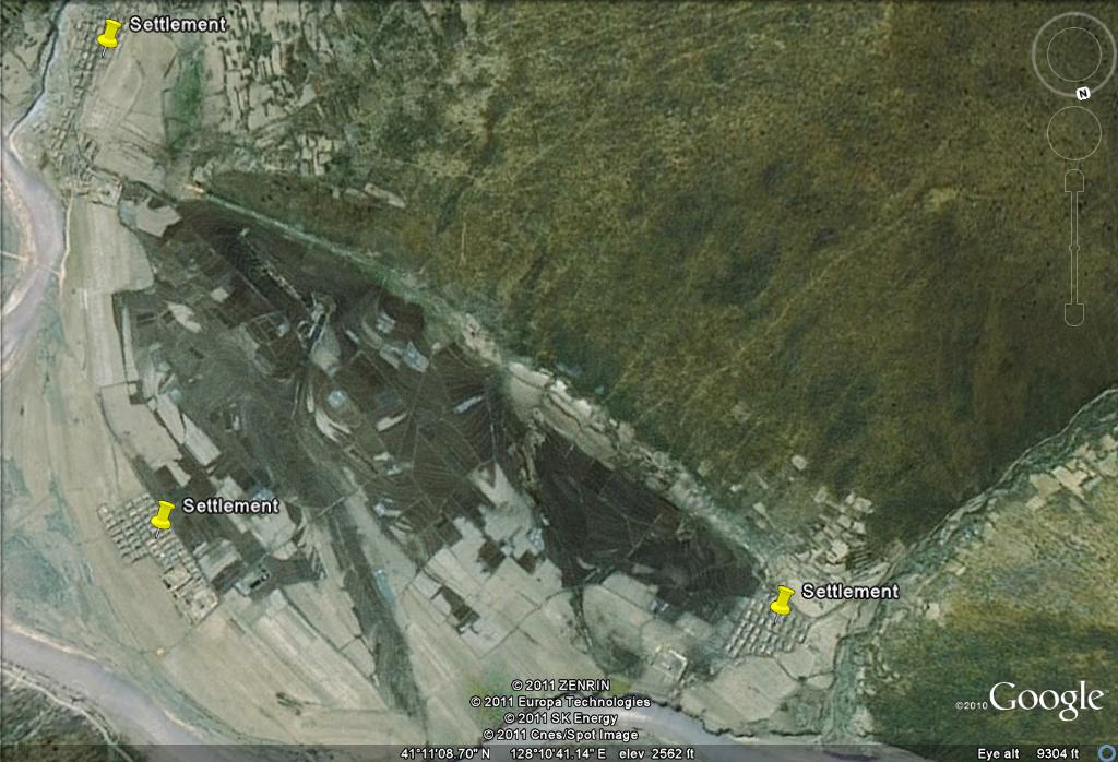 Isolated settlements near Cho'sun-ri, Yanggang Province (Photo: Google image)