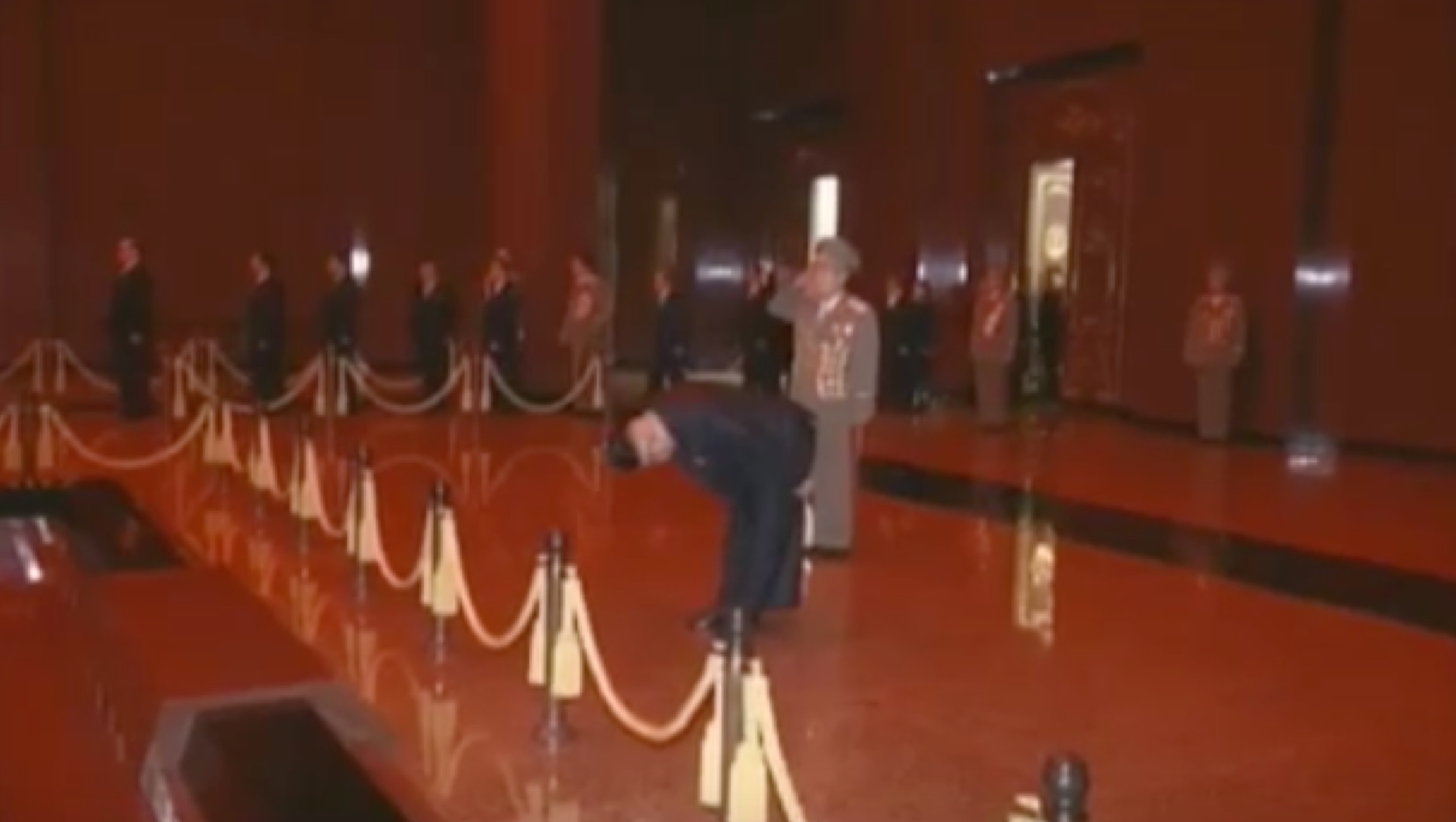 Kim Jong Un bows in front of the preserved remains of his father, late DPRK leader Kim Jong Il, on February 16, 2017 (Photo: Korean Central Television).