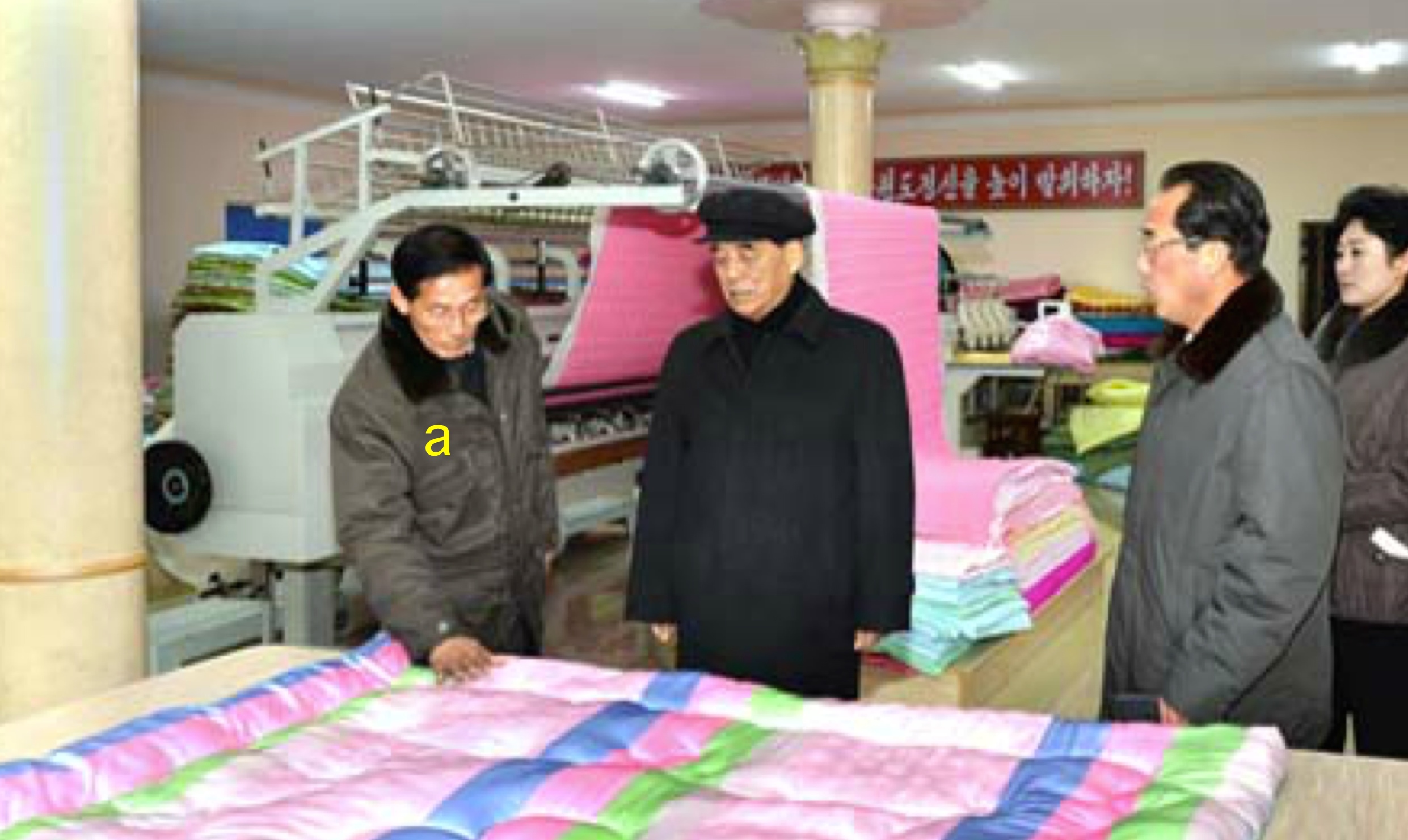 DPRK Premier Pak Pong-chu tours Kim Cho'ng-sik Silk Mill.  Also in attendance [b] is DPRK Vice Premier Ri Chu-o
